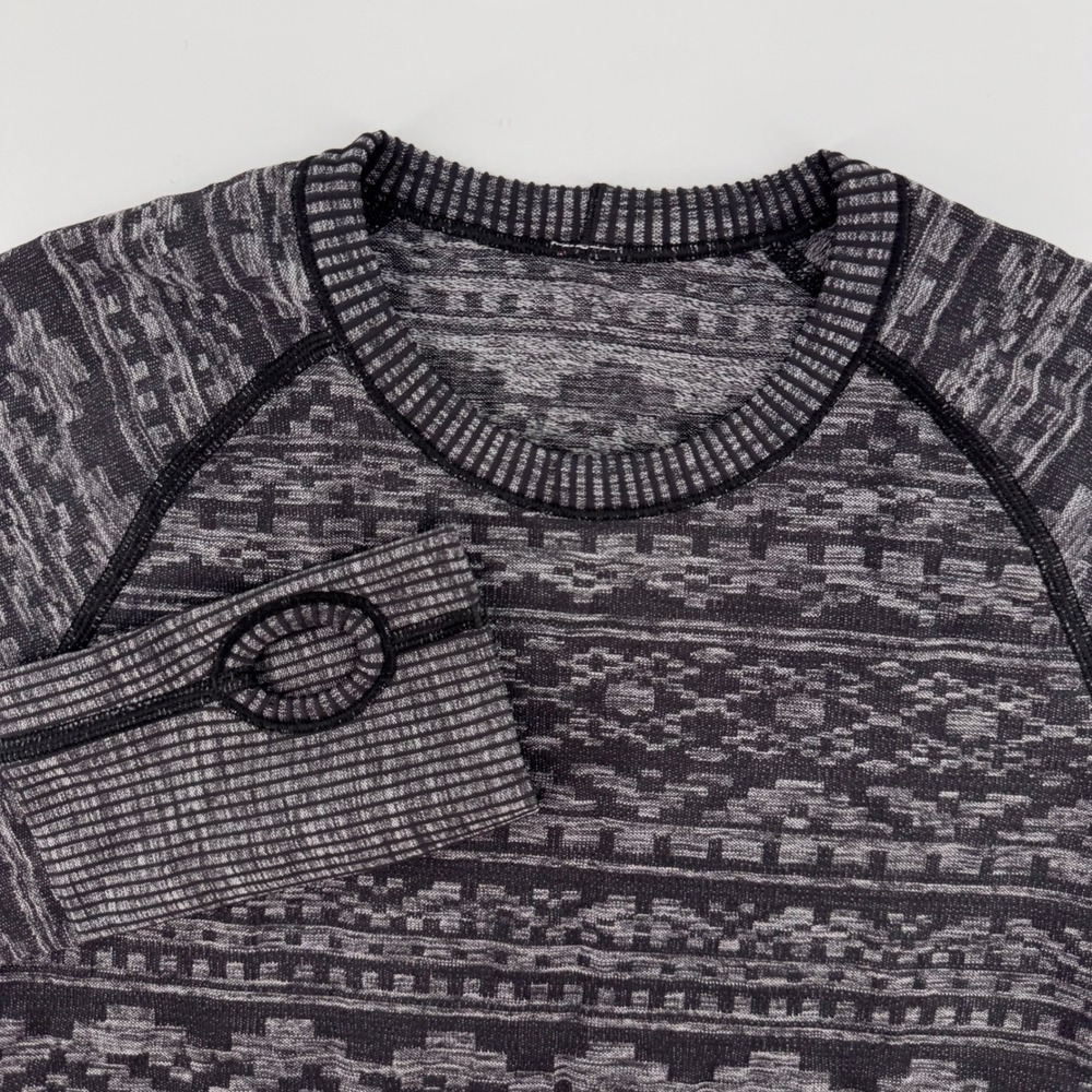 Lululemon Rest Less Pullover Long Sleeve Women 4 Grey Geometric‎ Jacquard Knit